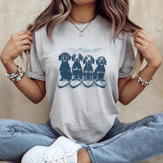 Four Surfing Dogs Graphic Tee for Casual Outfits