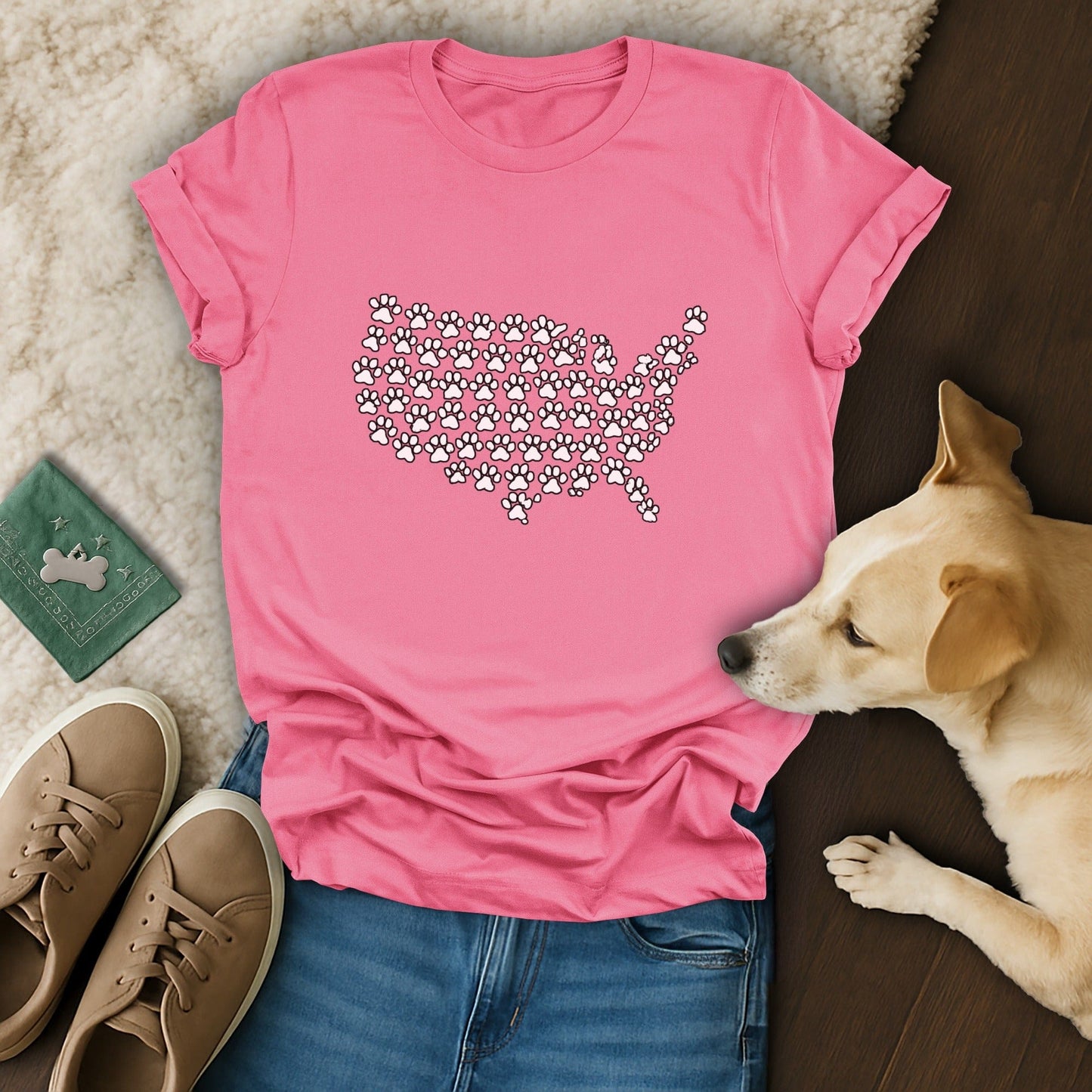 USA Map Paw T-Shirt ๐ถ