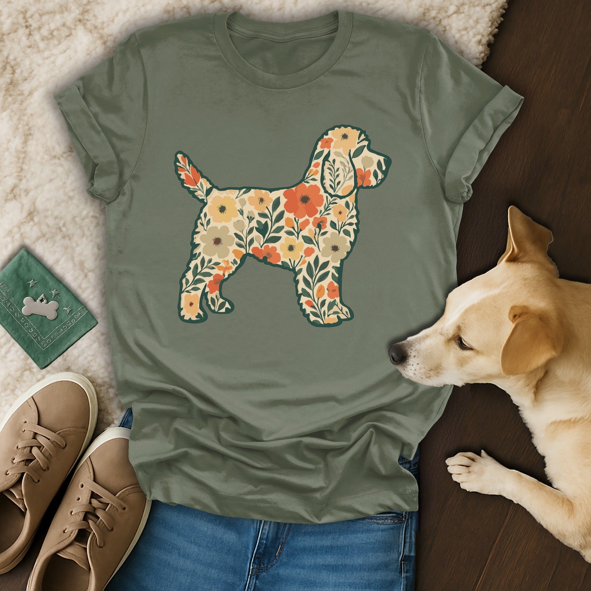 Floral Dog Graphic Design Casual T-Shirt for Pet Lovers