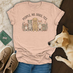 Peach t-shirt with "People, No. Dogs, Yes." text and illustration of five dogs.
