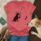T-shirt with silhouette of dog fishing for a bone.