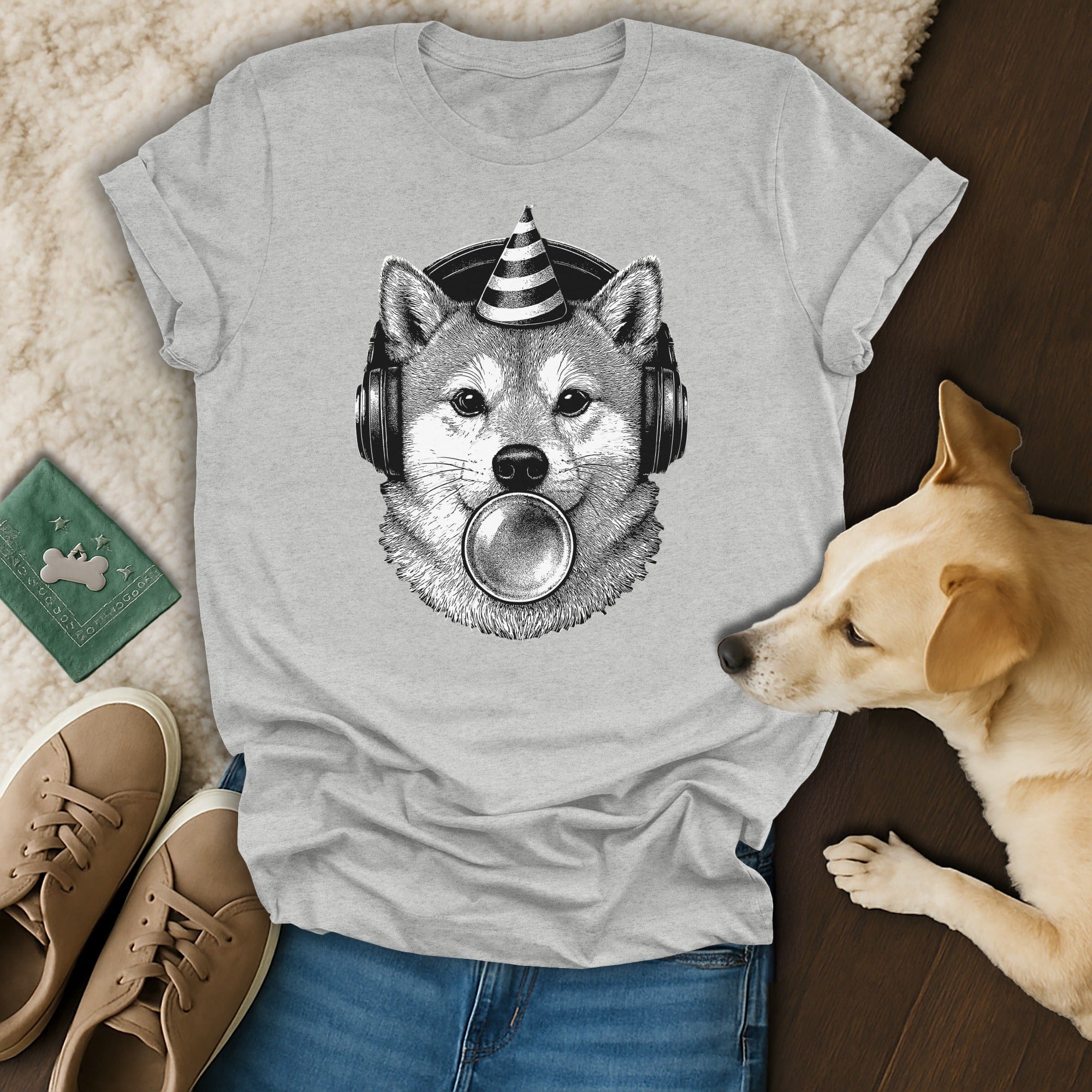 Funny Party Dog in Headphones T-Shirt Design