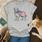 Dog wearing an American flag cape with "250 Years" text.