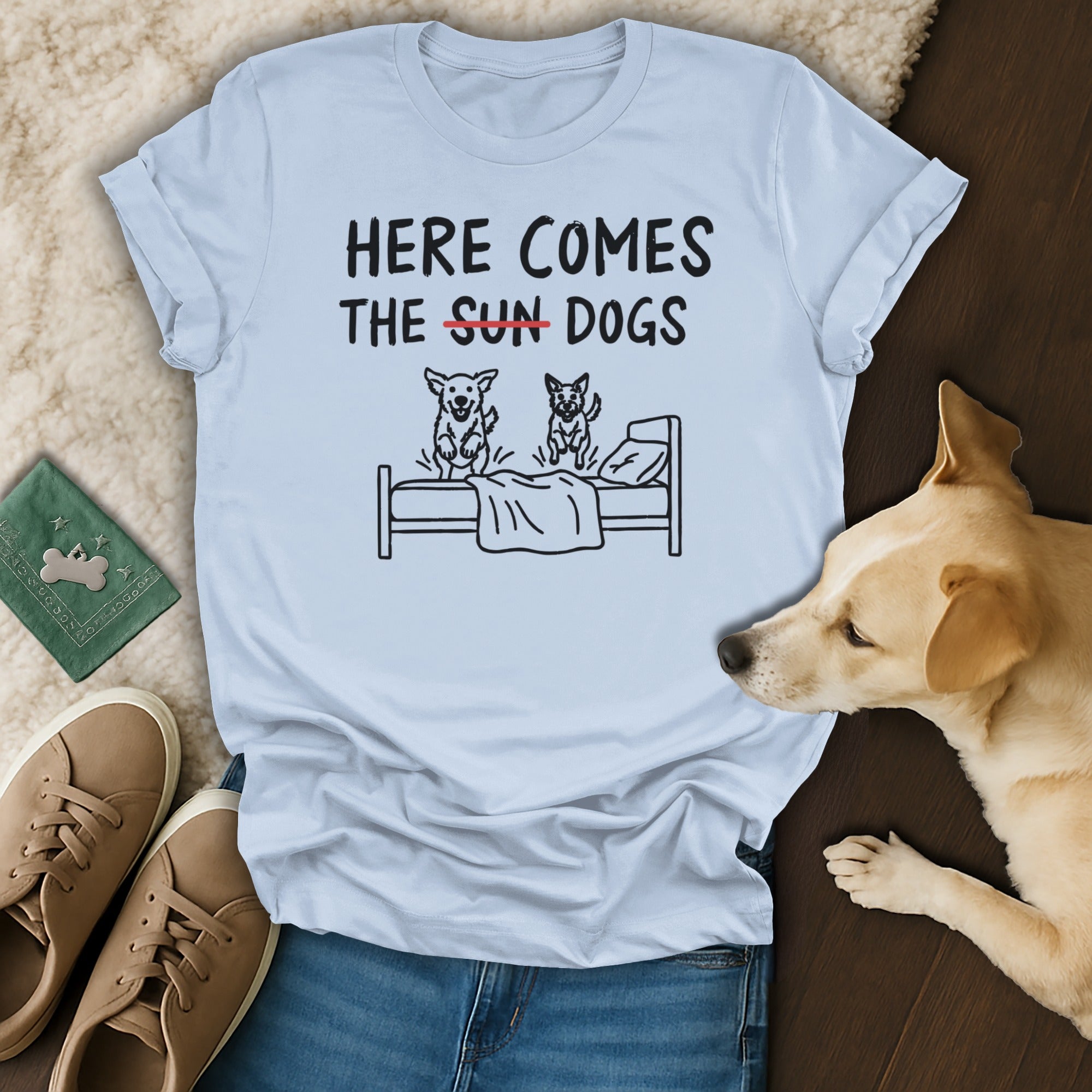 Here Comes The Dogs Humorous Graphic Tee Shirt
