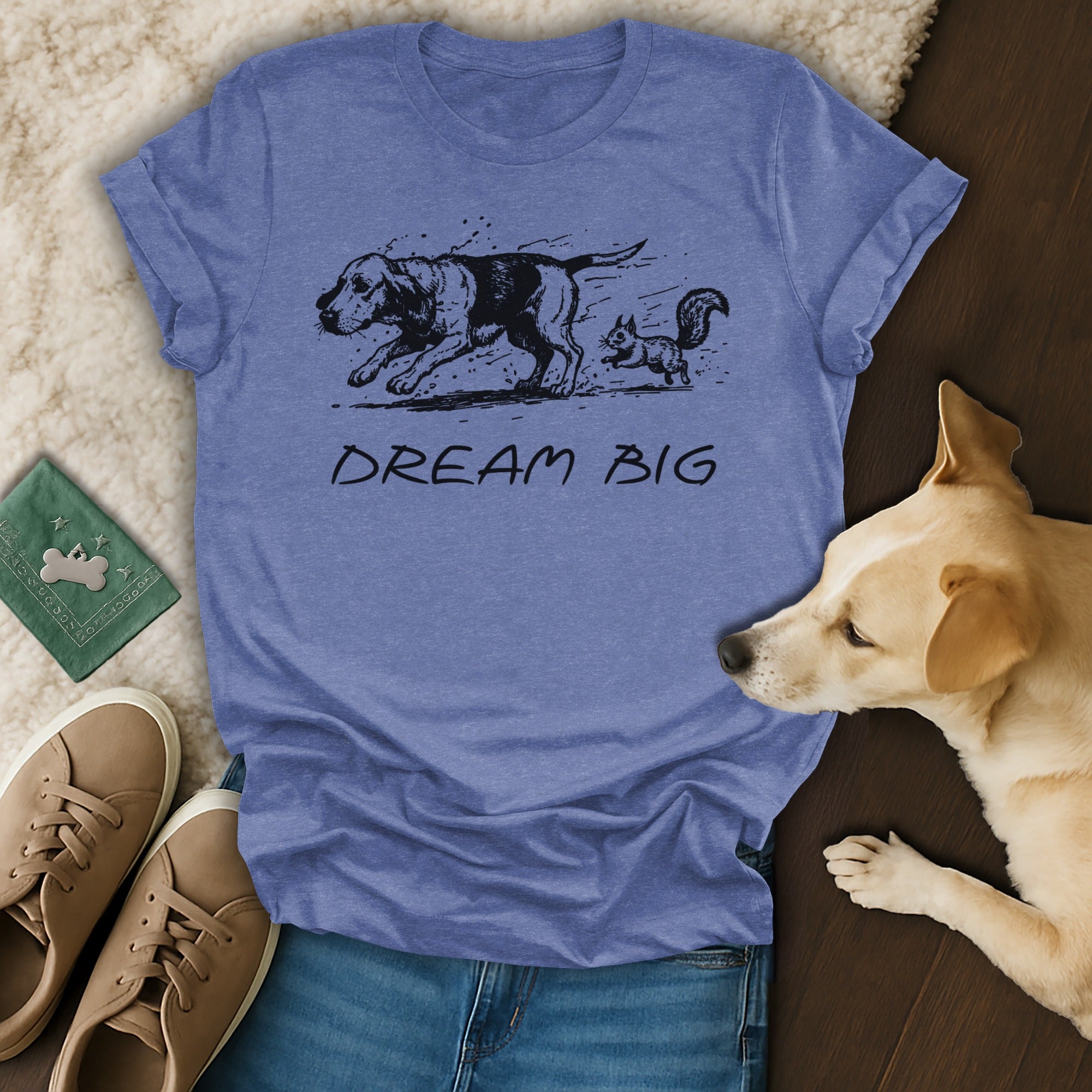 Dream Big Dog Chasing Squirrel Graphic T-Shirt