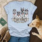 T-shirt featuring dogs in bandanas celebrating 250 years, 1776-2026.