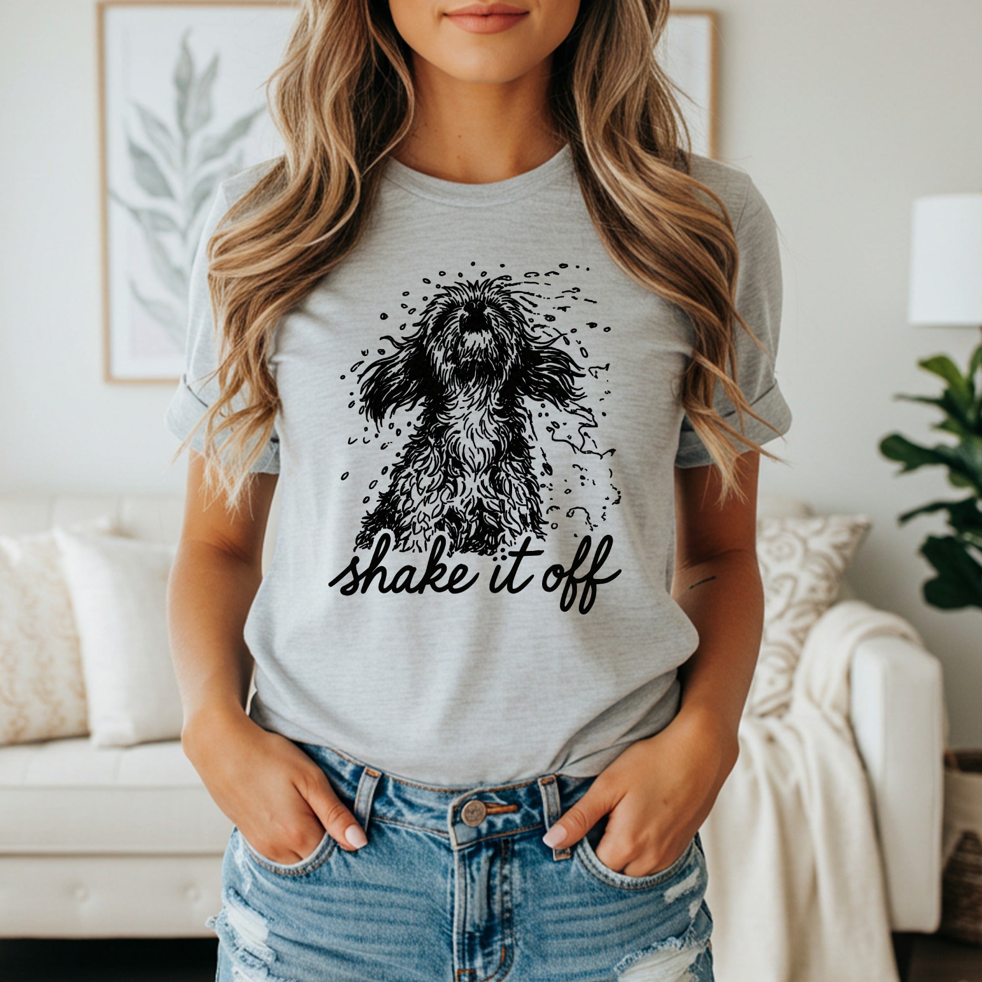 Shake It Off Dog Print Graphic Tee for Casual Wear