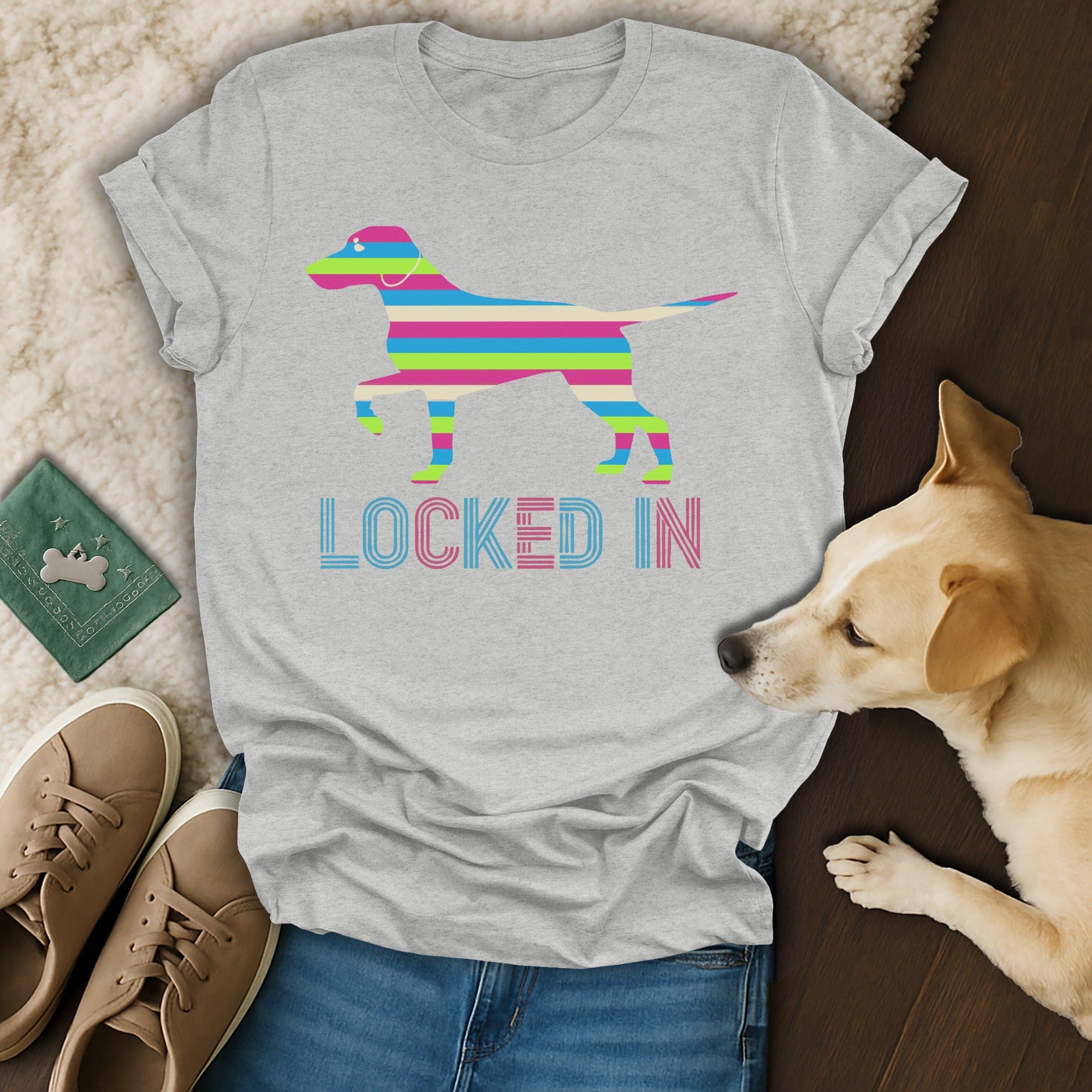 Locked In Colorful Dog Graphic T-Shirt