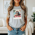 Bernese mountain dog wearing sunglasses and hat on a float with coconut drink.