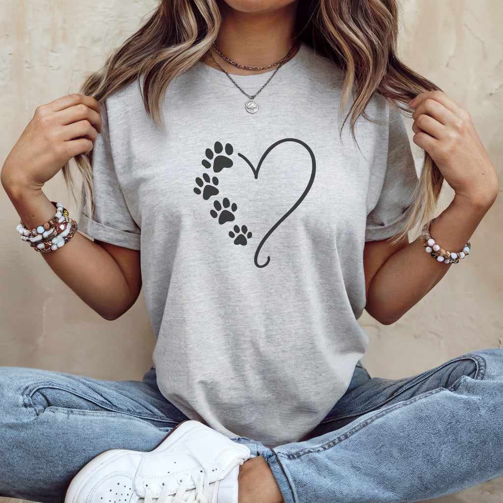 Heart and Paw Prints Design Casual T-Shirt