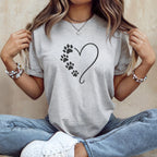 Heart and Paw Prints Design Casual T-Shirt