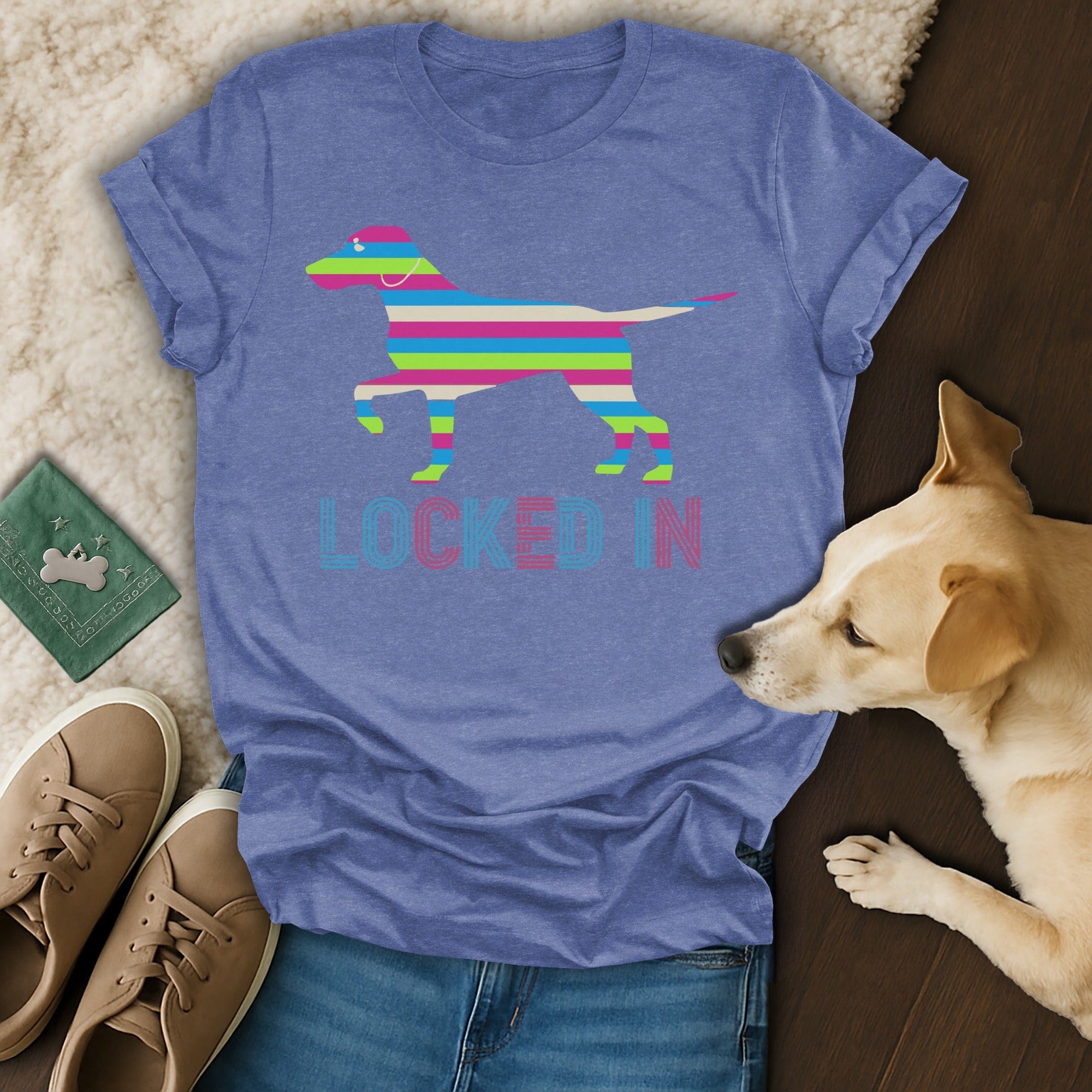 Locked In Striped Dog Graphic Comfortable T-shirt