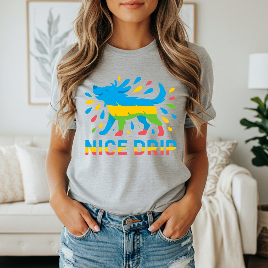 Colorful Nice Drip Dog Graphic Tee for Women