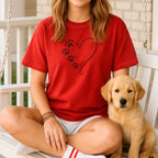 Heart and Paw Print Design on Red T-shirt Product