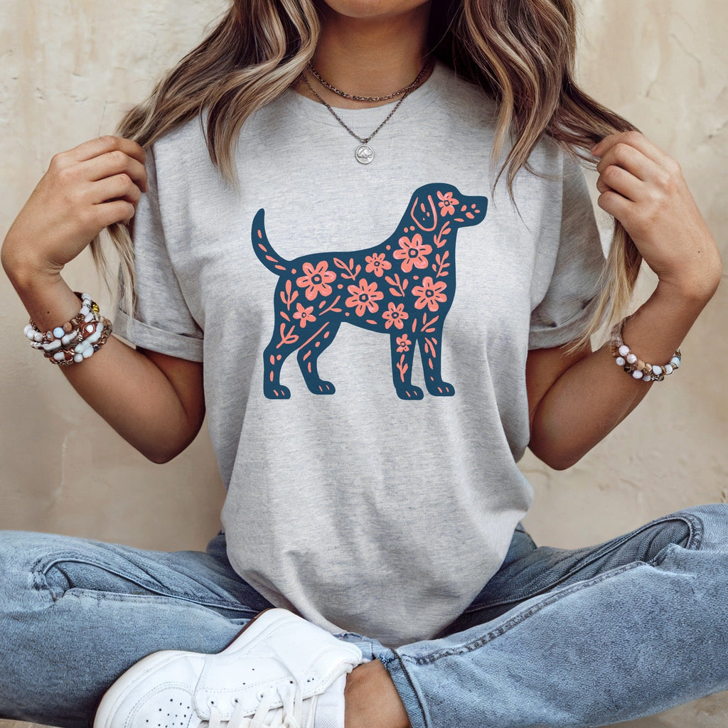 Floral Dog Print Graphic Tee Shirt