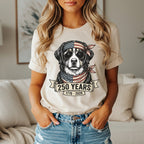 Dog wearing sunglasses and bandana with "250 years 1776-2026" text.