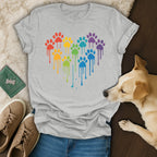 Colorful Dripping Paw Print Heart Design T-Shirt