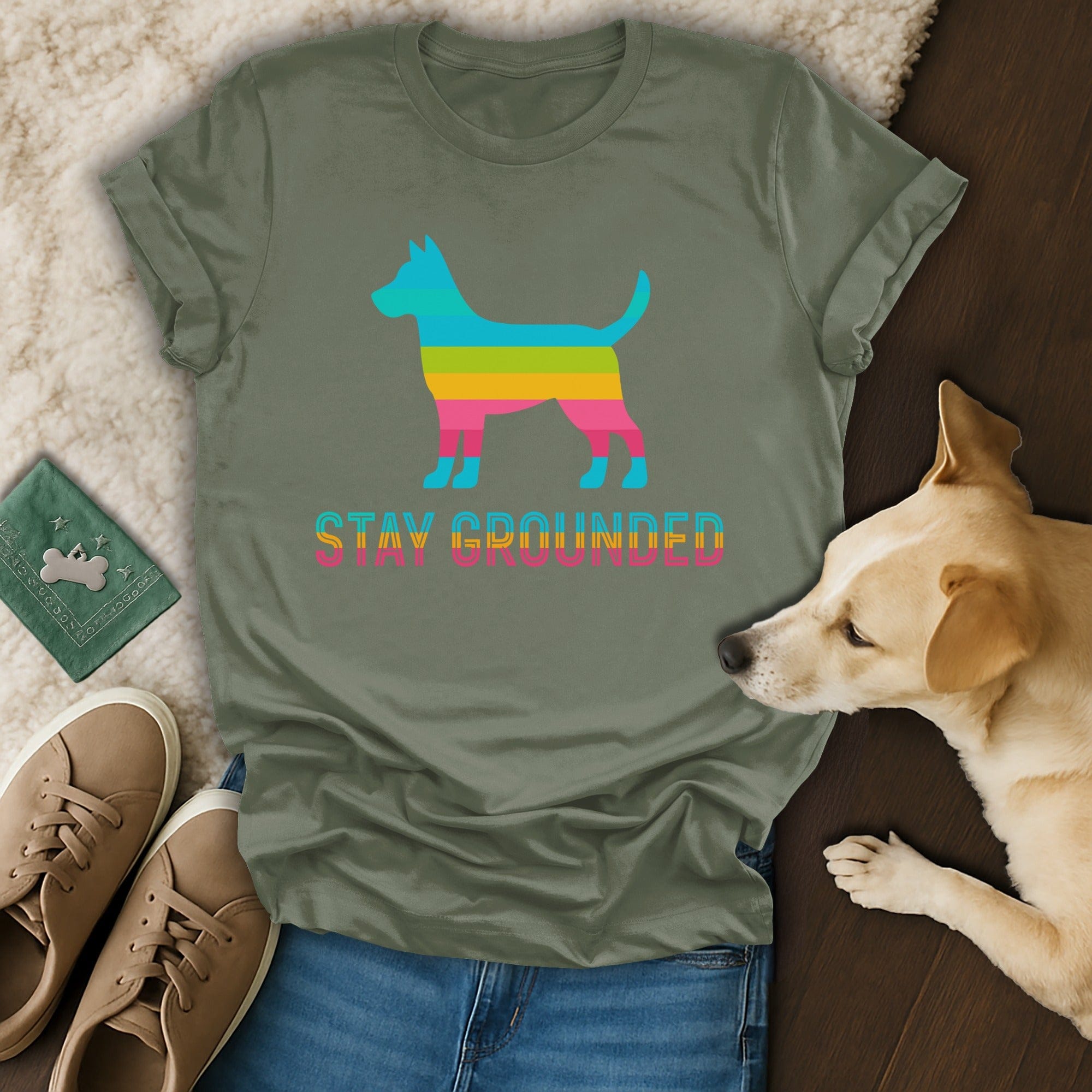 Stay Grounded Colorful Dog Design Graphic T-shirt