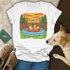 Corgis in a pool with "No Days Off" text.