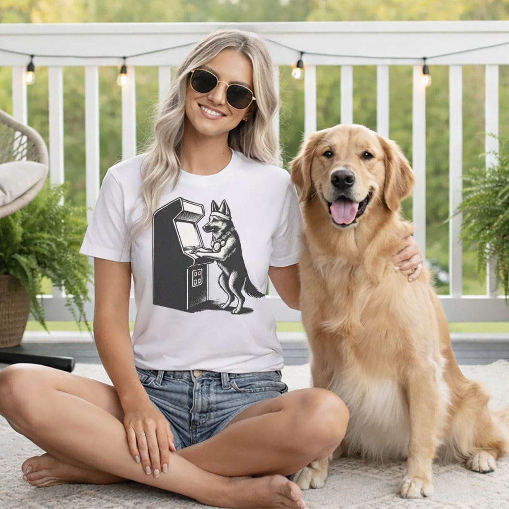 Retro Arcade Dog Graphic Tee Fun Casual Wear Shirt