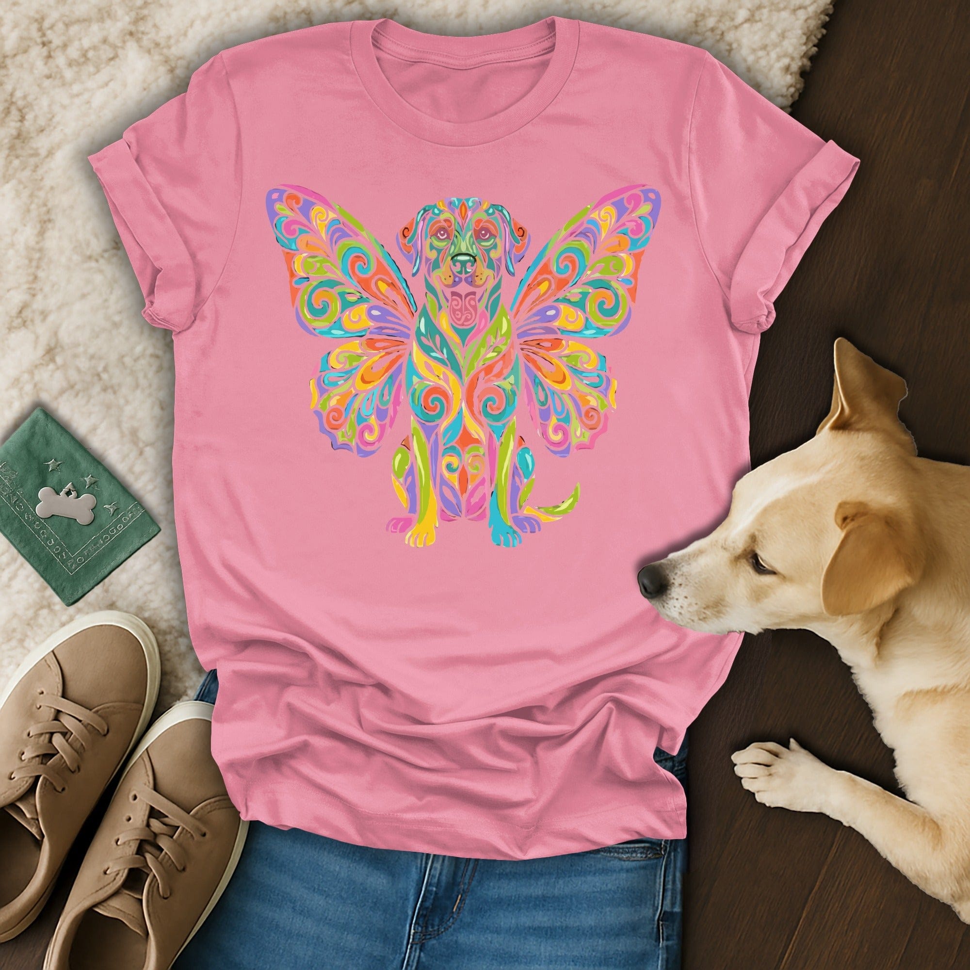 Pink Shirt Vibrant Butterfly Dog Design Colorful product type
Dog, Butterfly, Vibrant, Colorful, Artistic, Abstract, Psychedelic, Boho, Pink, Rainbow, Multicolor, Shirt, TShirt, Tee, Top, Apparel, Fantasy, Magical, Unique, Graphic
