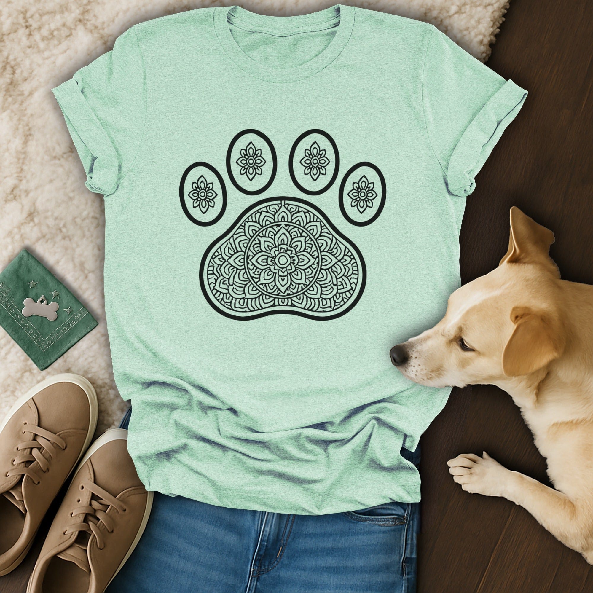 Mandala Floral Paw Print T-shirt for Pet Lovers