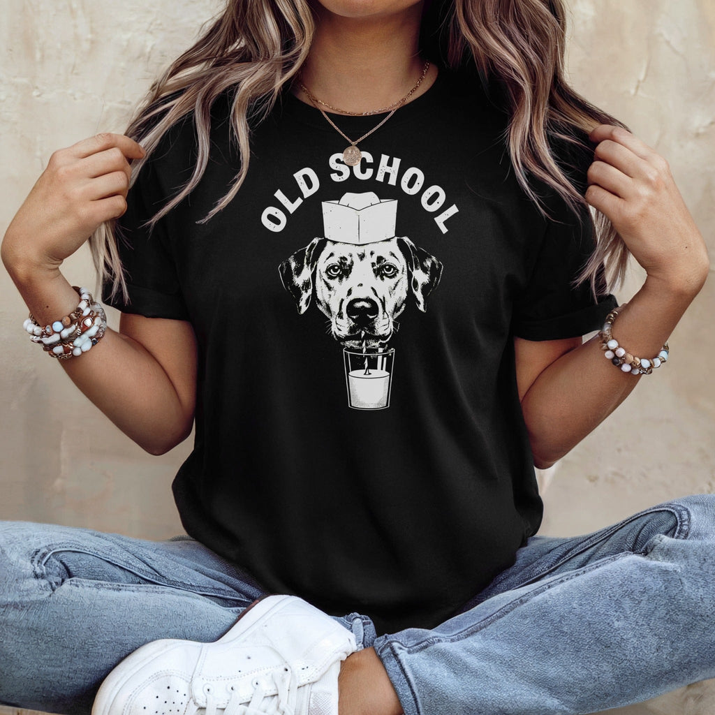 Old School Dog Drinking Milk Graphic T-Shirt