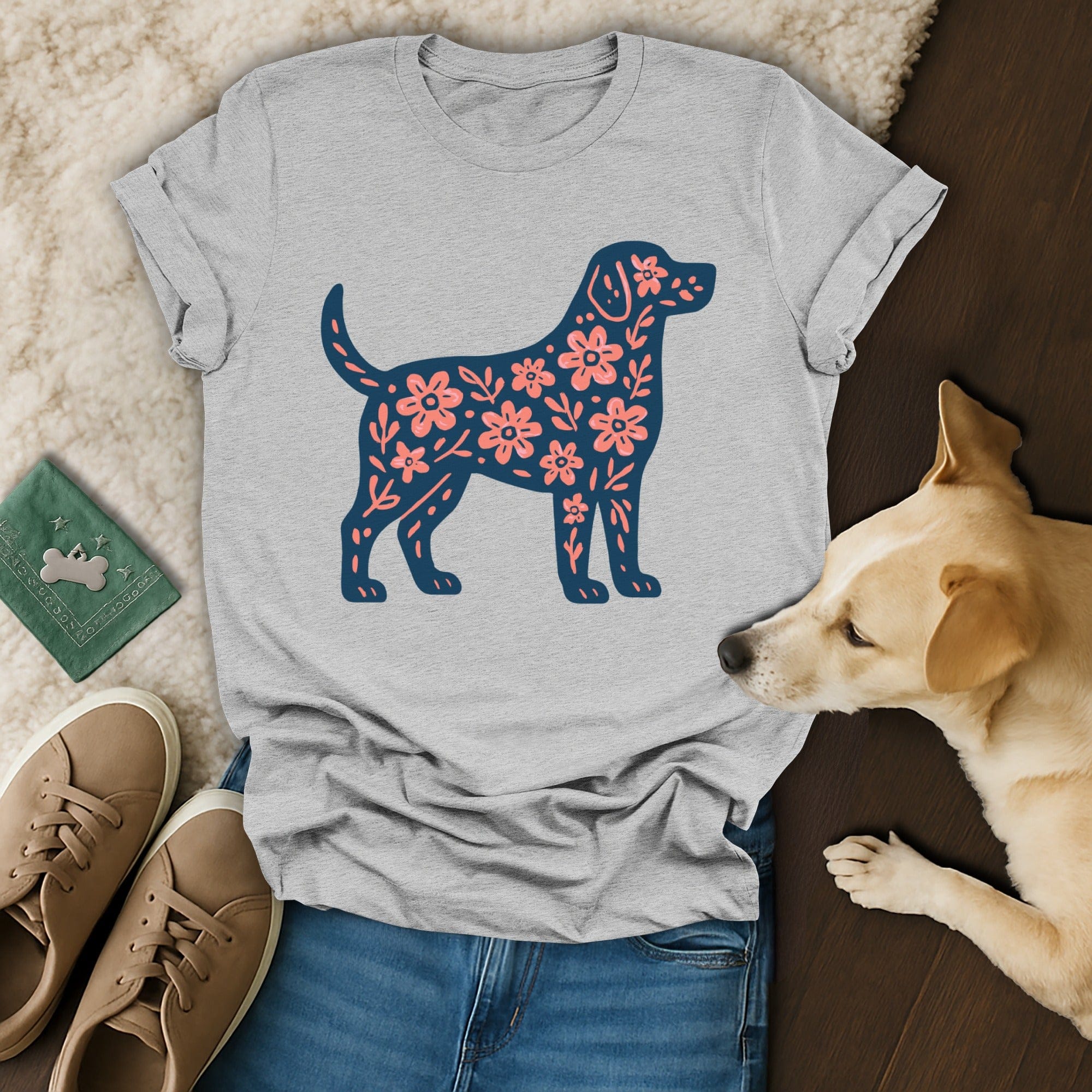 Floral Dog Graphic Design Women's T-Shirt