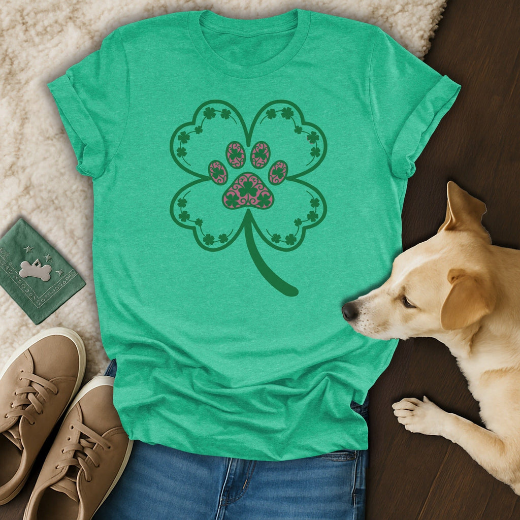 Shamrock Dog Paw Print Graphic Four Leaf Clover Shirt