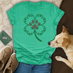 Shamrock Dog Paw Print Graphic Four Leaf Clover Shirt
