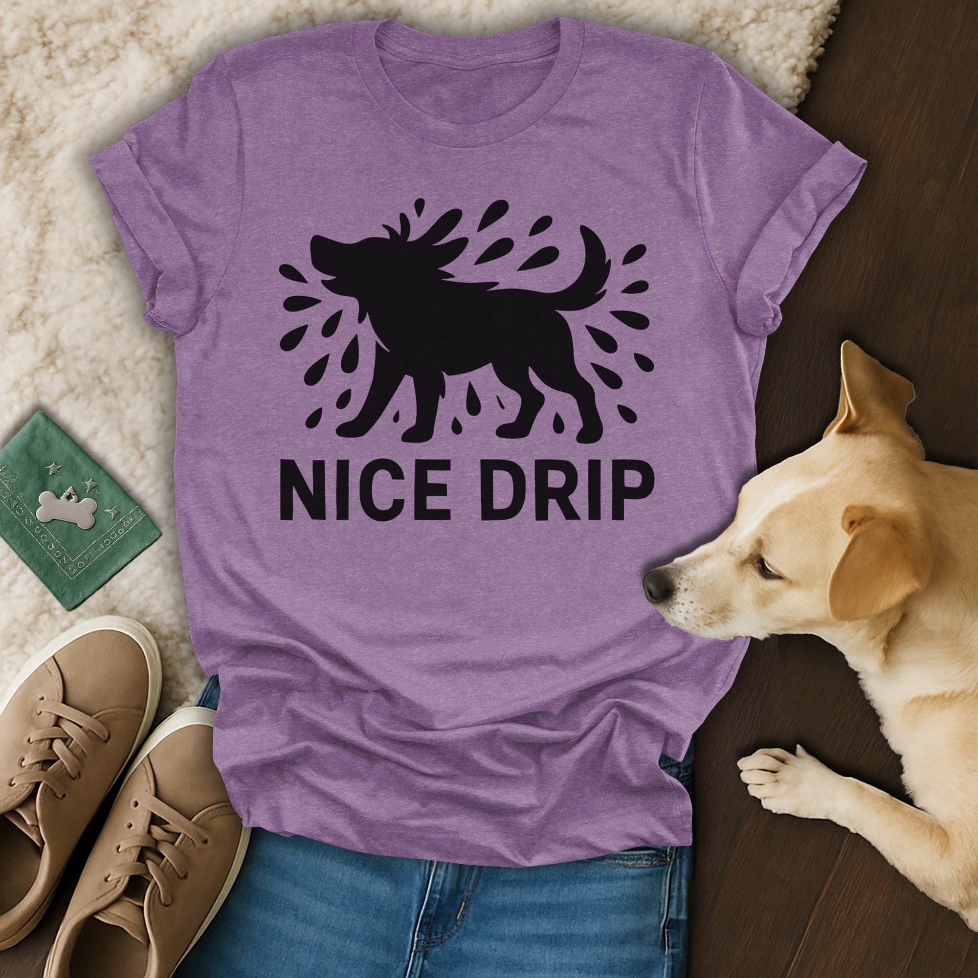Nice Drip T-Shirt Featuring Playful Dog Design