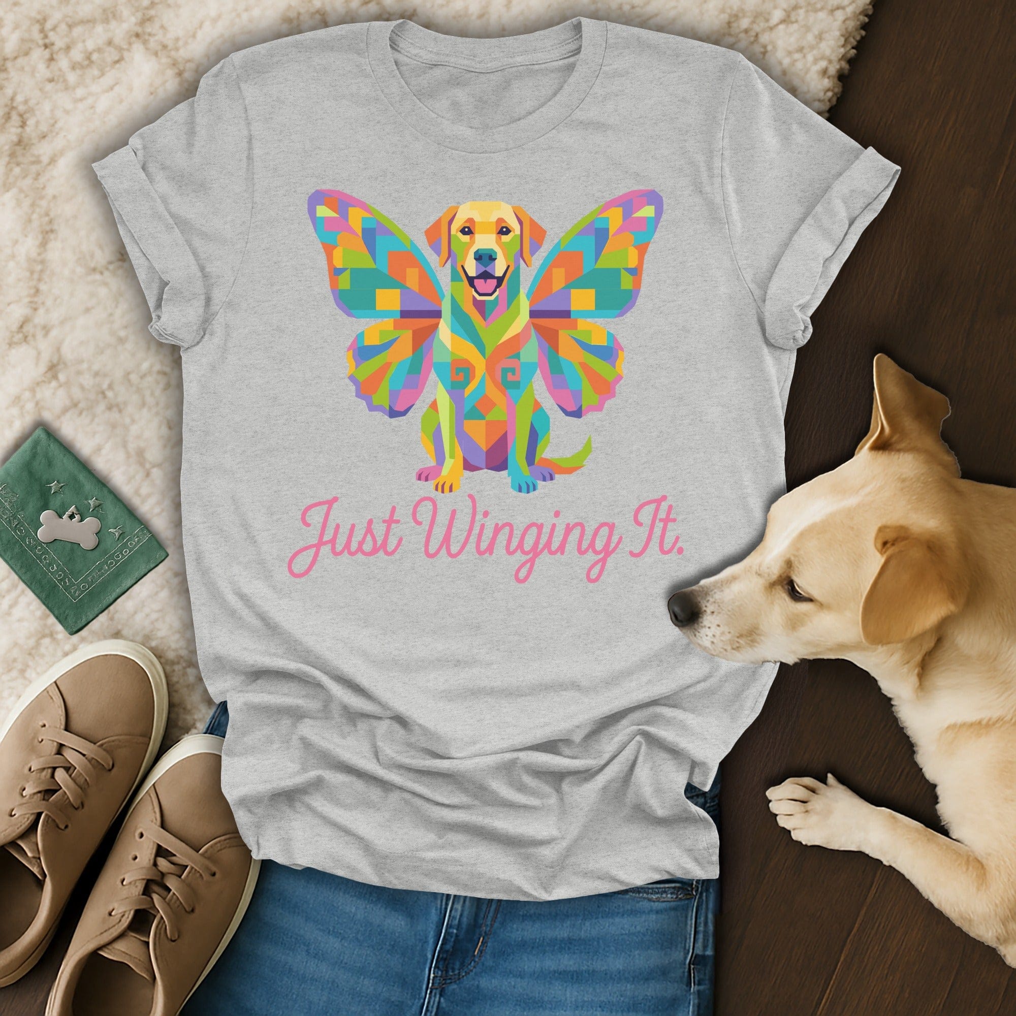 Colorful Geometric Dog Butterfly Wings Just Winging It product type
Dog
Butterfly
Wings
Colorful
Geometric
Abstract
Just Winging It
Labrador
Puppy
Pet
Animal
Graphic
Design
Unique
Bright
Fun
Playful
Statement
Gift
Fashion