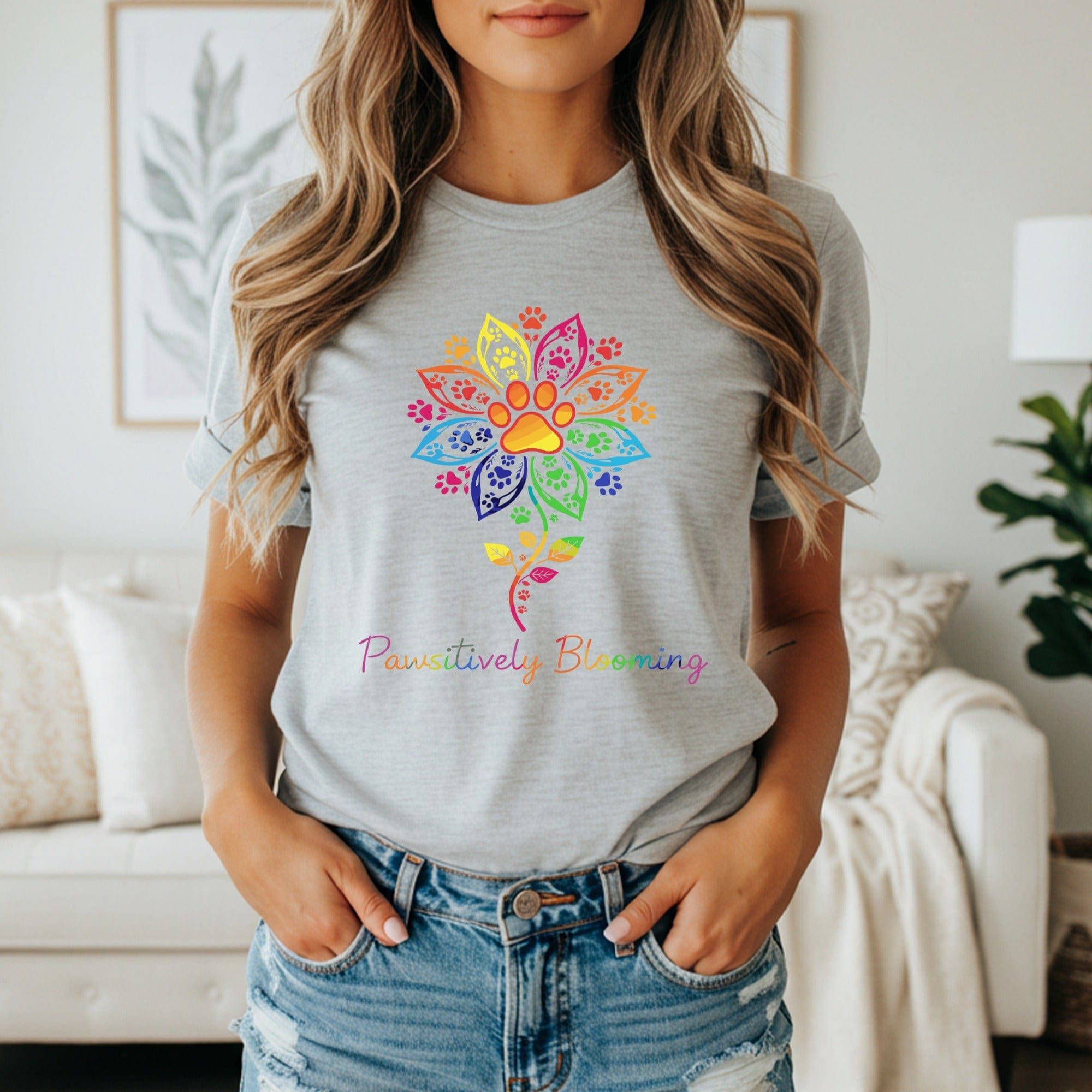 Pawsitively Blooming Colorful Paw Flower T-Shirt