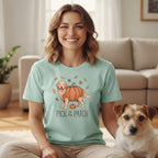 Golden retriever with pumpkin body and "Pick of the Patch" text on shirt.