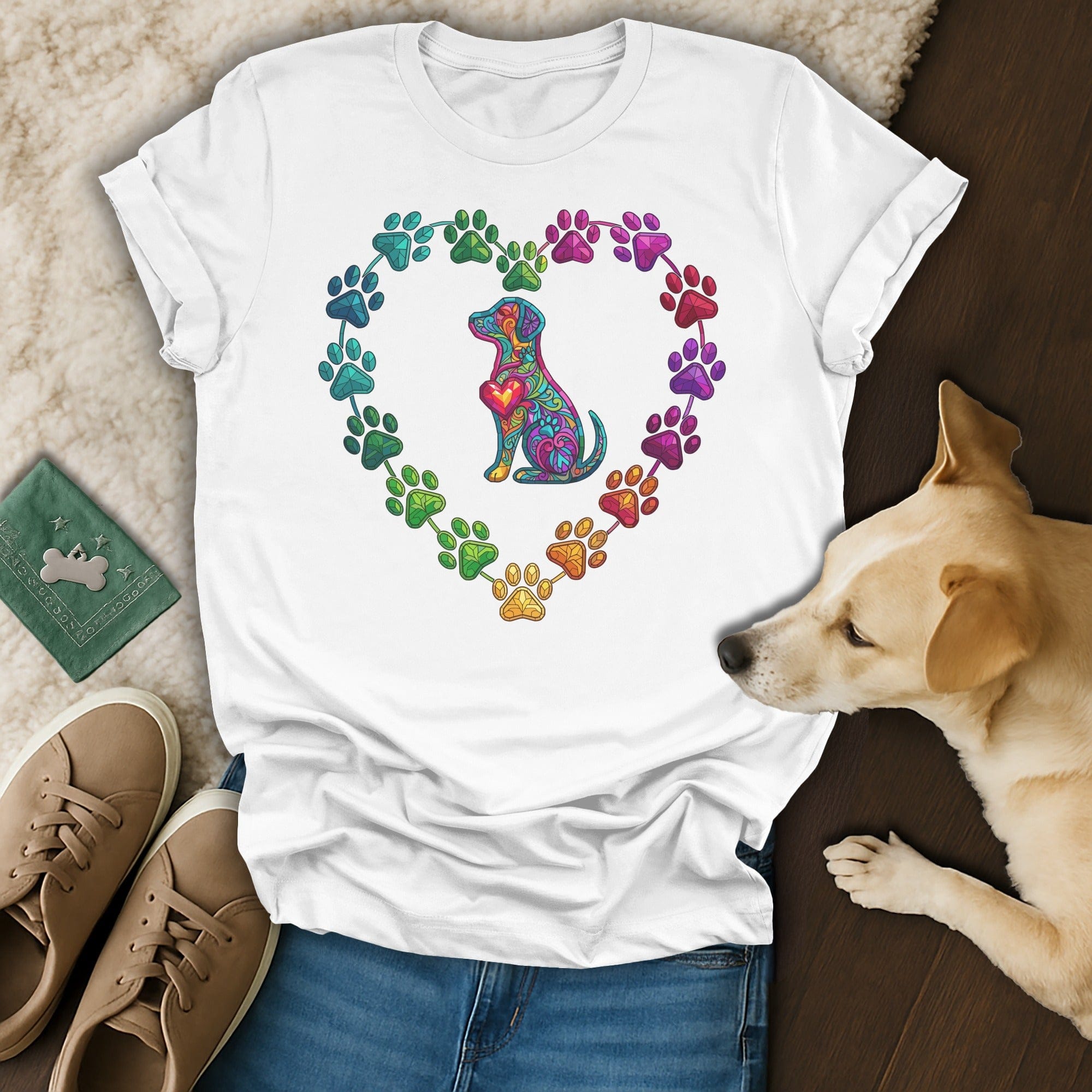 Vibrant Dog Paw Print Heart Design product type
Dog lover
Paw print
Pet design
Animal art
Vibrant colors
Heart shape
Dog graphic
Artistic tee
Colorful dog
Puppy love
Canine design
Abstract dog
Unique print
Pet owner gift
Dog mom
Dog dad
Animal rescue
Cute dog
Stained glass dog
Graphic tee