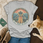 T-shirt with a golden retriever captain wearing sunglasses, "All Paws On Deck" text.