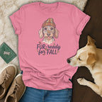 Pink t-shirt with dachshund graphic and text "FUR-ready for FALL".