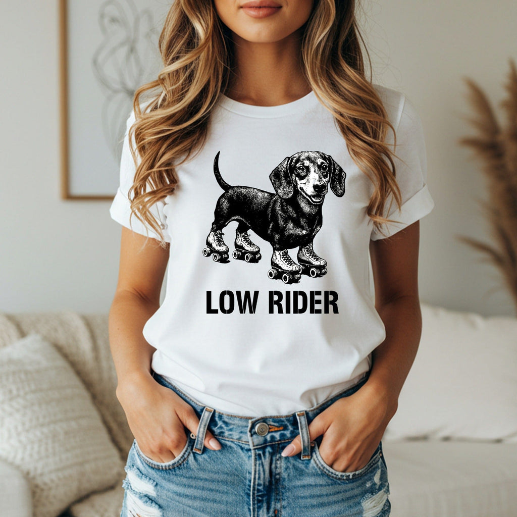 Funny Low Rider Roller Skates Dog Graphic T-Shirt