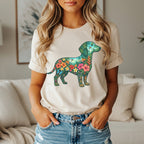 T-shirt with a tropical floral dachshund silhouette.