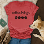 Coffee and Dogs T-Shirt with Cute Paw Print Design