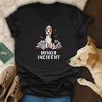 Black t-shirt with beagle dog graphic and "Minor Incident" text.