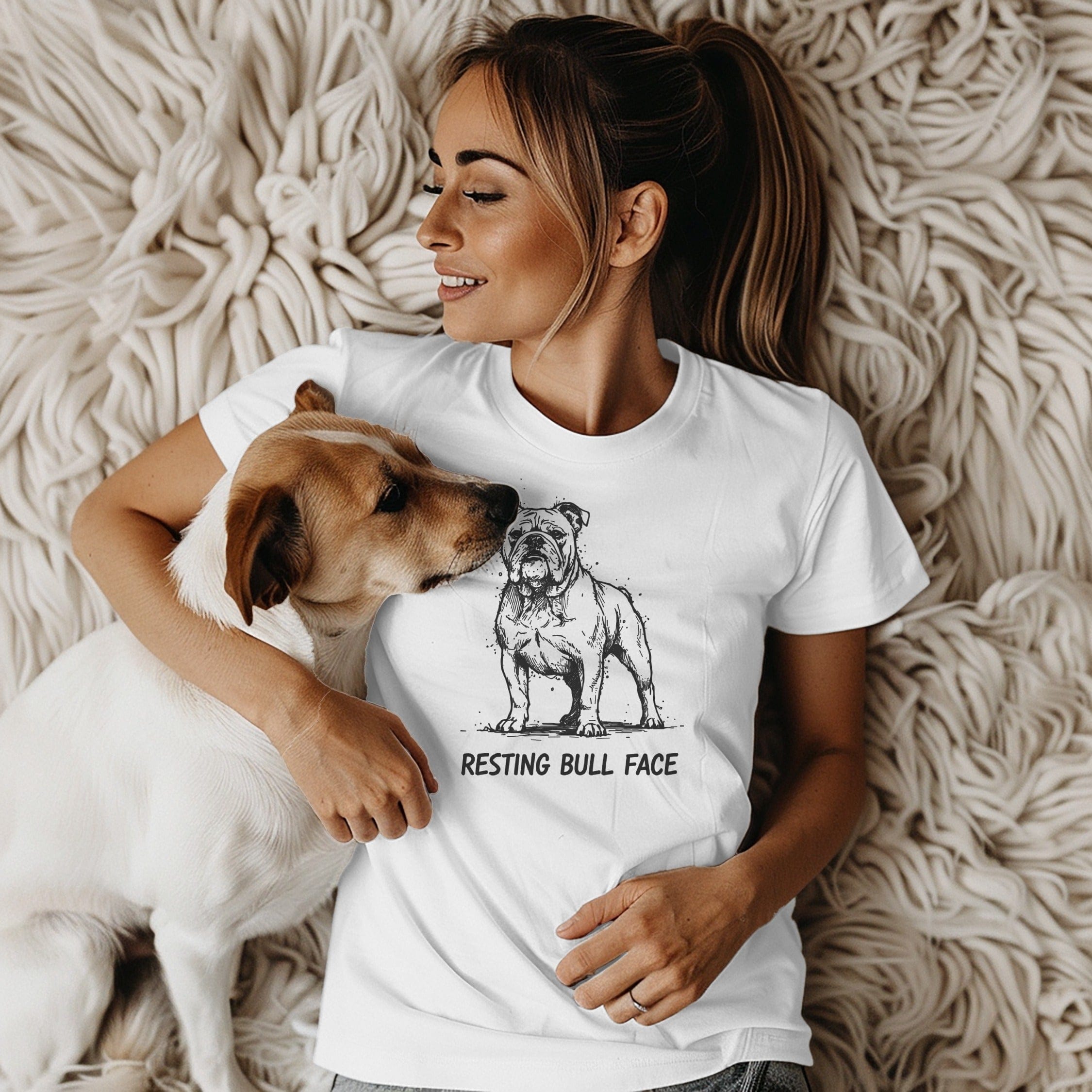 Resting Bull Face Bulldog Graphic Tee Shirt