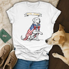Labrador retriever wearing American flag cape and bow tie, "1776-2026 250" text.