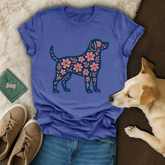 Floral Dog Graphic Print Blue T-shirt Product