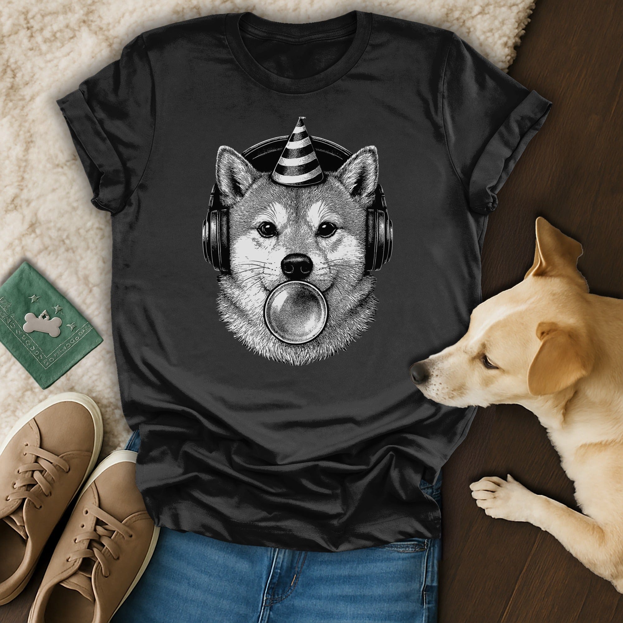 Cute Dog Wearing Headphones Graphic T-shirt