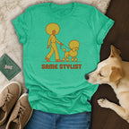 T-shirt with "SAME STYLIST" text and a woman walking a poodle.