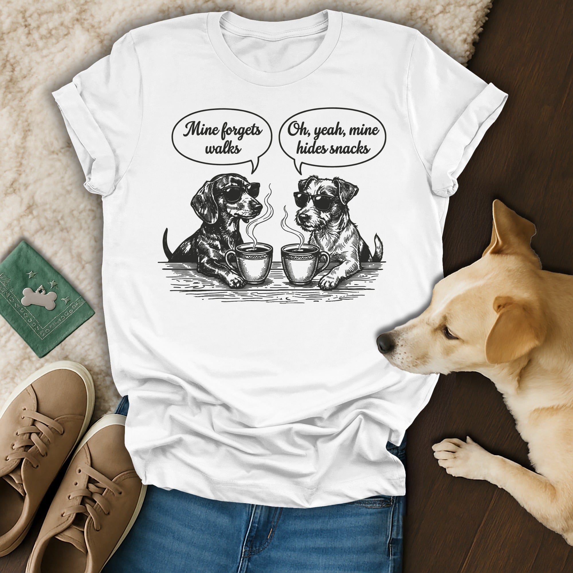 Dogs Coffee Sunglasses Mine Forgets Walks Mine Hides Snacks product type
Dogs, Coffee, Sunglasses, Humor, Funny, Pet lover, Dog owner, Canine, Dachshund, Terrier, Walks, Snacks, Mine forgets walks, Mine hides snacks, Animal graphic, T-shirt, Graphic tee, Pet humor, Dog coffee, Cute dogs