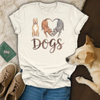 Cream t-shirt with "I Dogs" text and three pit bull dogs illustration.