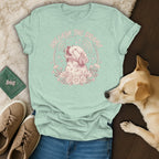 Mint t-shirt with illustration of a dog howling with text "UNLEASH THE DRAMA".