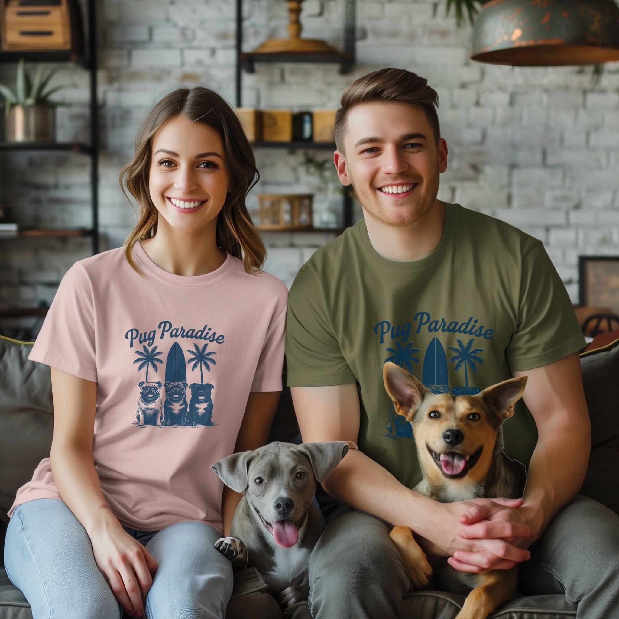 Pug Paradise graphic t-shirt with cute pug print